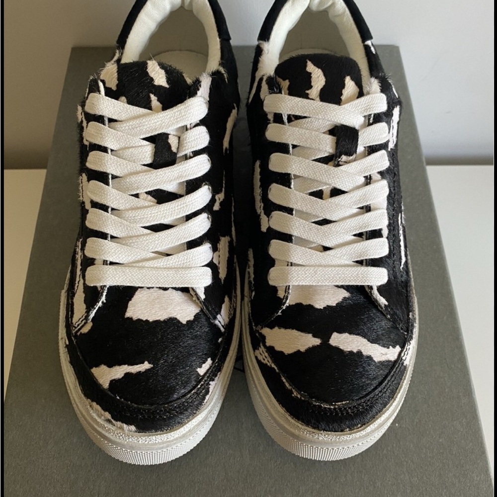 brand new -Allsaints Trish Calf Hair Cow Print Platform Low Top Sneakers Size 9